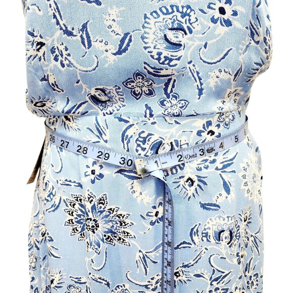 Blue Floral Halter Neck Sleeveless Midi Dress With Lace-Up Back Size M - Picture 10 of 10